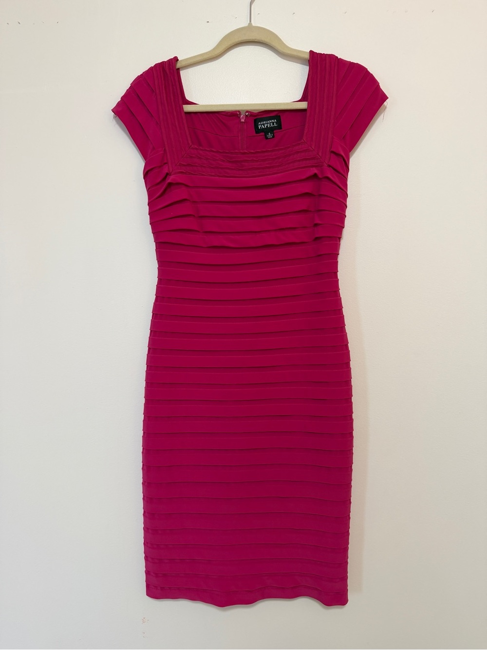 Adrianna Papell Fuchsia Pink Shutter Pleat Dress